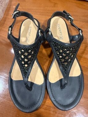 Sperry Black Jeweled T-Strap Sandals for Women